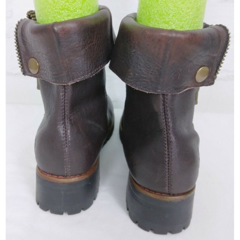 KLR Women's Brown Leather Boots Side Zip Chunky Heel Y2K 11017 Size 7 - Picture 6 of 9